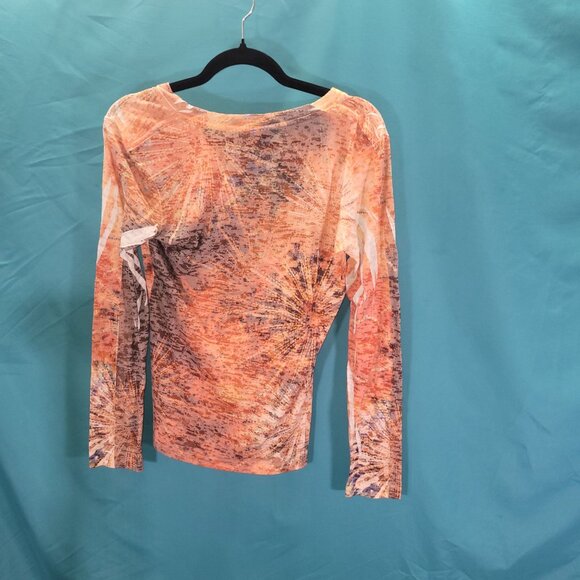 Prana Womens Long Sleeve V-Neck Top Medium Orange/White Abstract Print - Picture 8 of 12